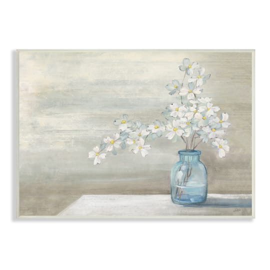 Stupell Industries Classic Dogwood White Florals Blue Jar Country Flowers Wall Plaque